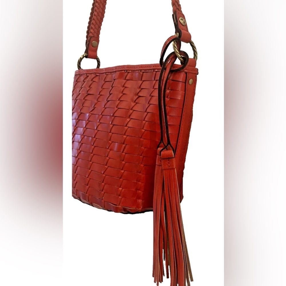 Patricia Nash Woven Leather Valbella Zip Crossbody Bag Bright Coral NWT - Picture 7 of 14